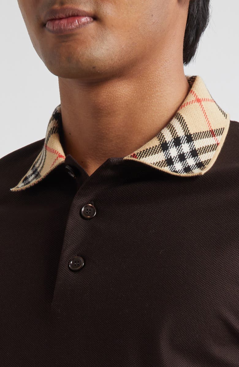 Burberry Evan Check Collar Cotton Piqué Polo, Alternate, color, Clove Brown