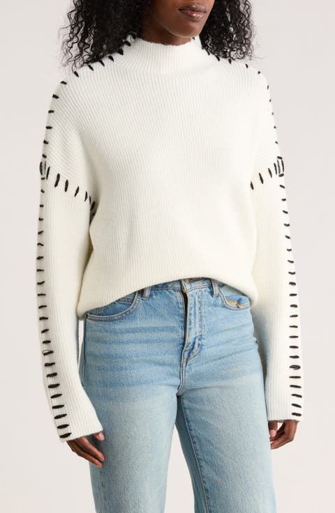 Contrast Stitch Mock Neck Sweater