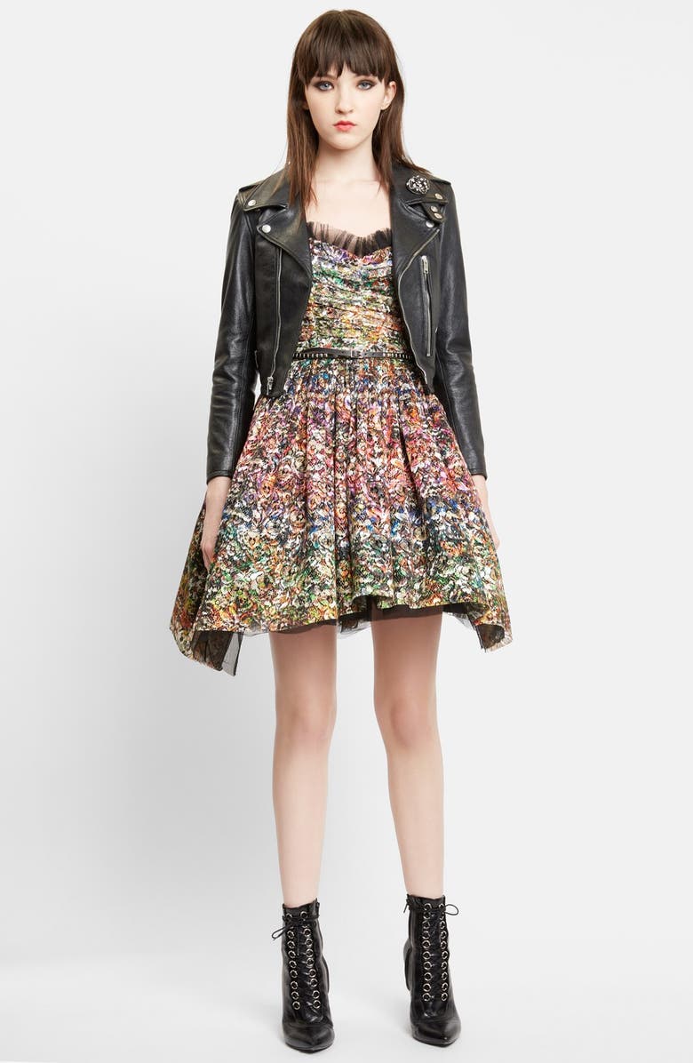 Saint Laurent Crop Leather Moto Jacket, Alternate, color,