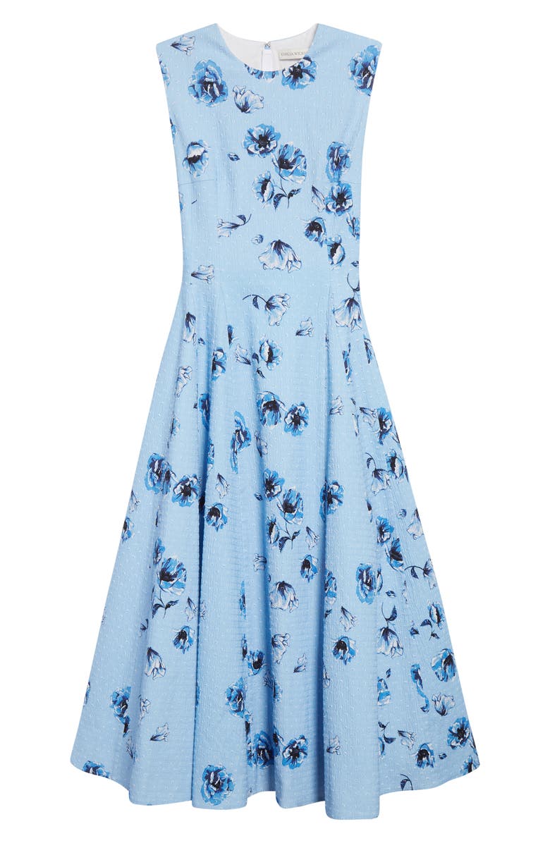 Emilia Wickstead Chelsea Floral Swiss Dot Fit & Flare Midi Dress, Alternate, color, Blue Poppies On Baby Blue