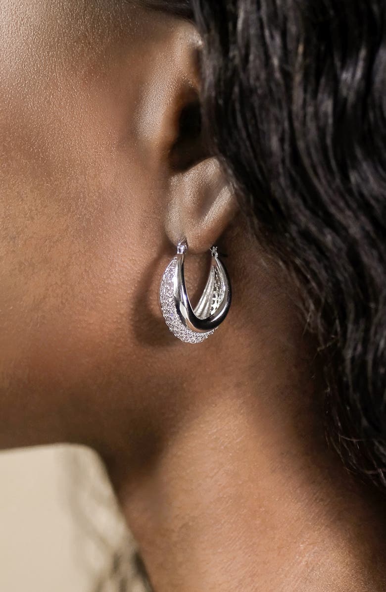 Sterling Forever Philina Pavé Cubic Zirconia Hoop Earrings, Alternate, color, Silver