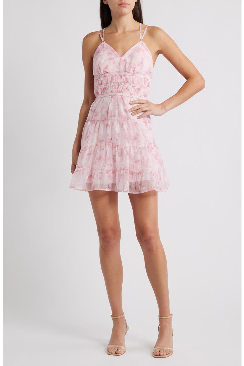 Floral Tiered Chiffon Minidress, Main, color, FALLING FLOWERS