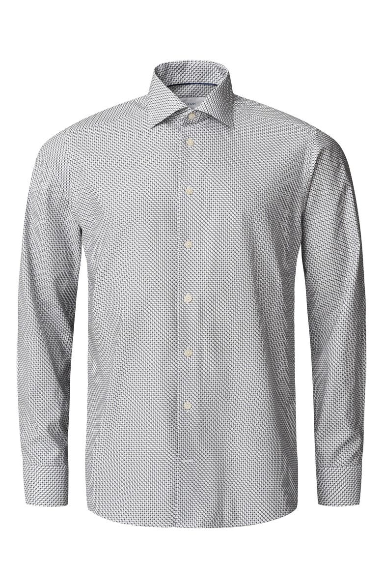 Eton Slim Fit Geometric Print Organic Cotton Twill Dress Shirt, Alternate, color, Grey