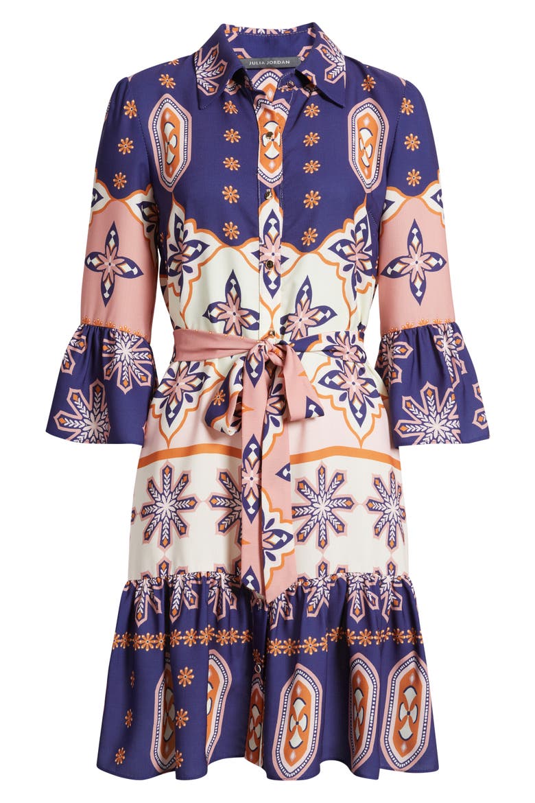 Print Tie Waist Shirtdress, Alternate, color, NAVY MULTI