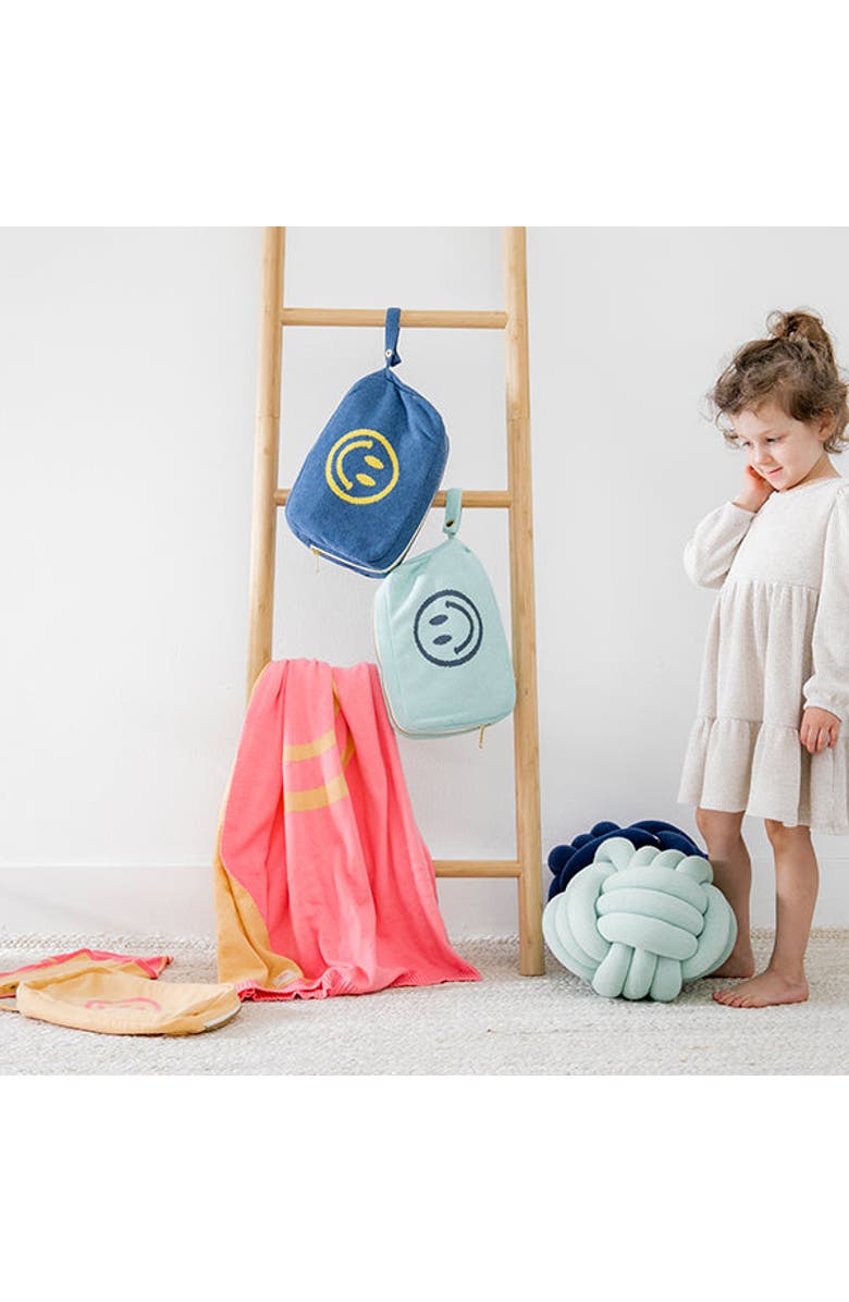 Pink Lemonade Smiley Organic Cotton Baby Blanket and Burp Cloth Set, Alternate, color, Marine Blue