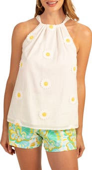Trina Turk Rancho Daisy Appliqué Halter Tank