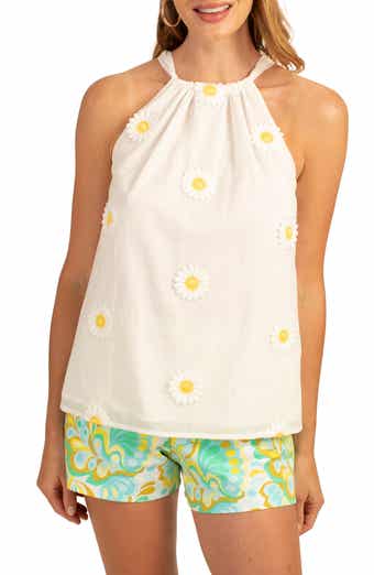 Trina Turk Rancho Daisy Appliqué Halter Tank