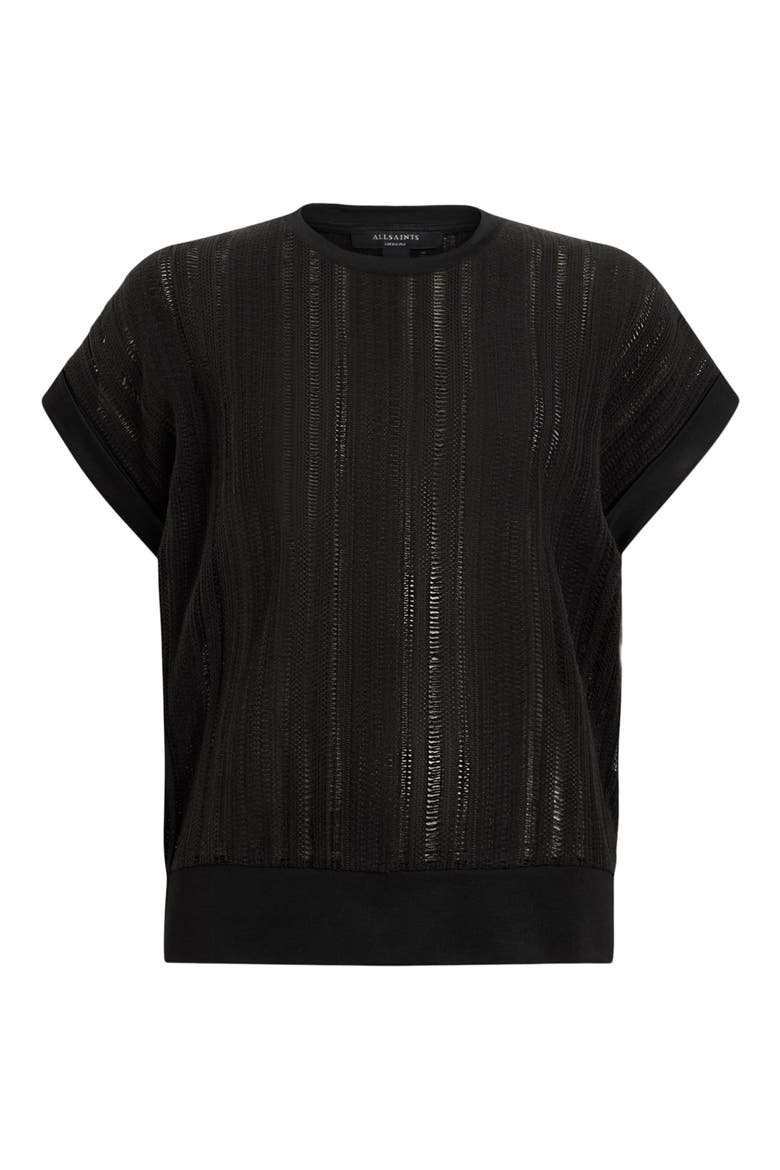 Giana Open Stitch Short Sleeve Sweater, Alternate, color, BLACK