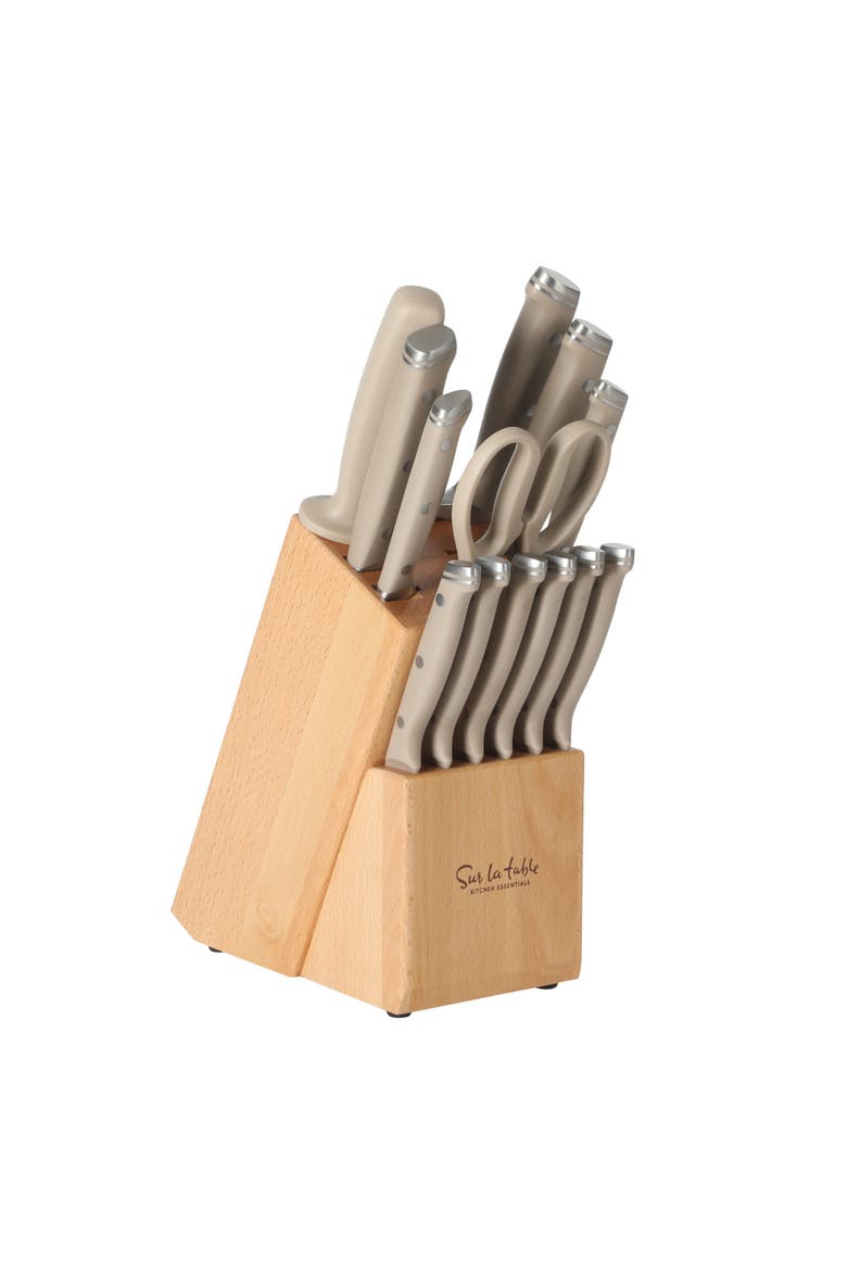 14-Piece German Steel Forged Knife Block Set with Beechwood Block, Main, color, Taupe