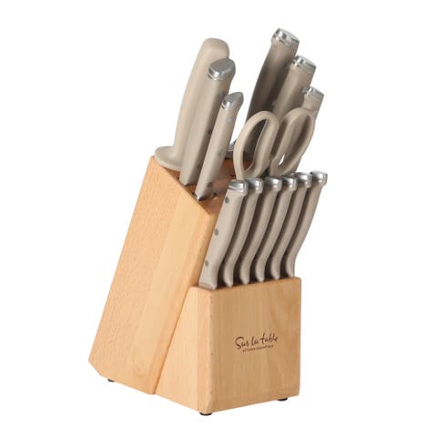 14-Piece German Steel Forged Knife Block Set with Beechwood Block