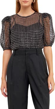 Endless Rose Sequin Grid Mesh Top