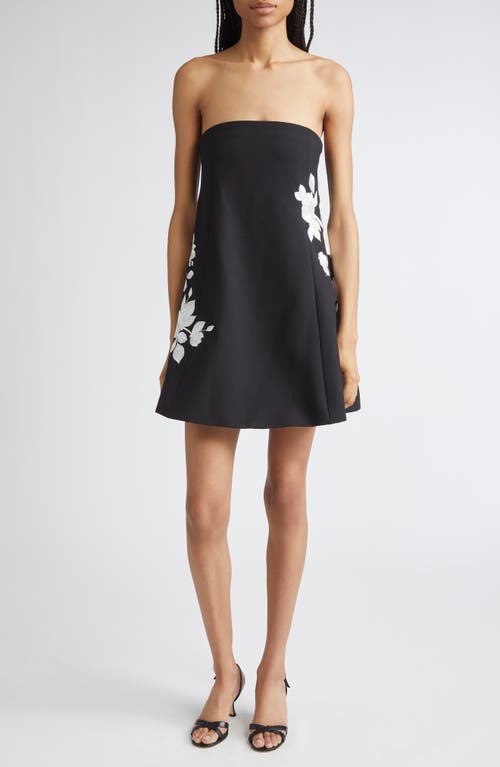 Cinq À Sept Irla Strapless Trailing Floral Mini Dress In Black