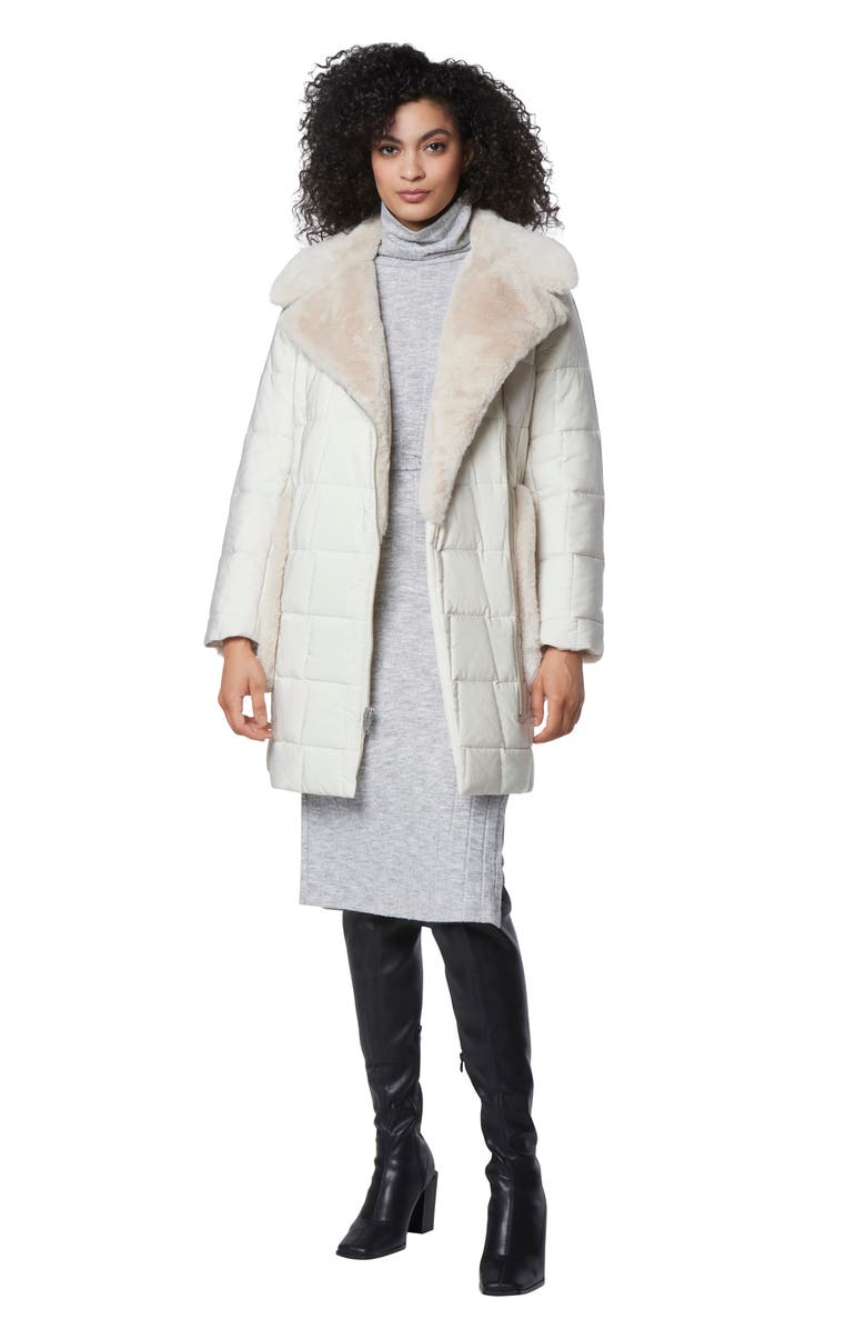 Andrew Marc Astor Quilted Faux Shearling Trim Coat, Alternate, color, Birch
