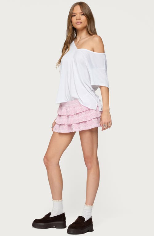Edikted Margaux Low Rise Tiered Ruffle Miniskort In Pink