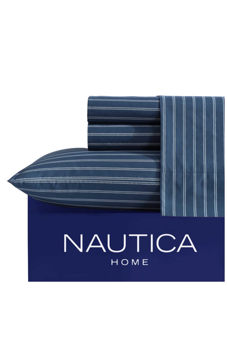 Richmond Stripe 200 Thread Count Cotton Percale Sheet Set, Alternate, color, CAPTAINS BLUE