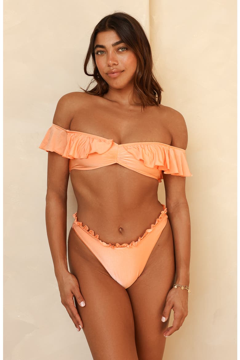 Siren Bandeau Bikini Top, Main, color, Peach Nectar