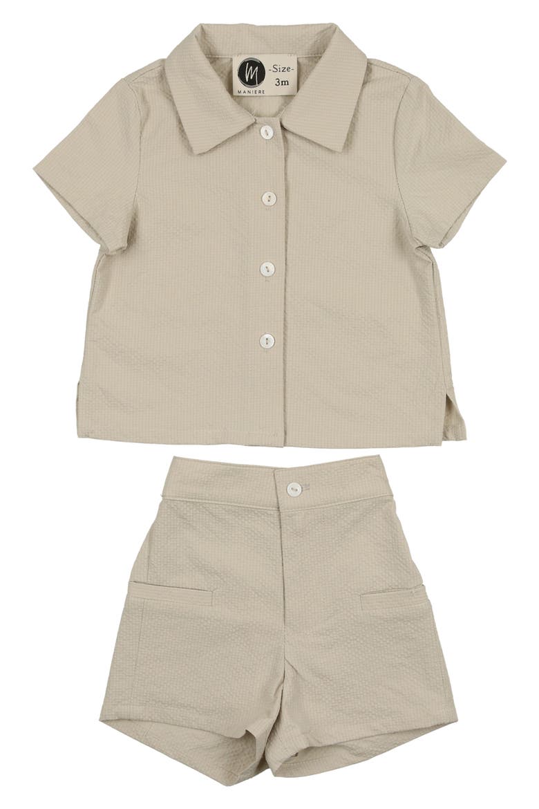 Kids' Textured Grid Button-Up Shirt & Shorts Set, Main, color, SAND
