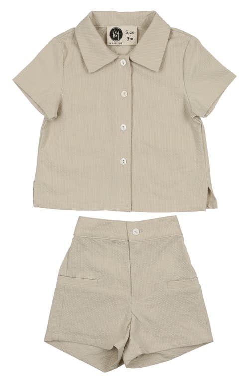 Maniere Manière Kids' Textured Grid Button-up Shirt & Shorts Set In Neutral
