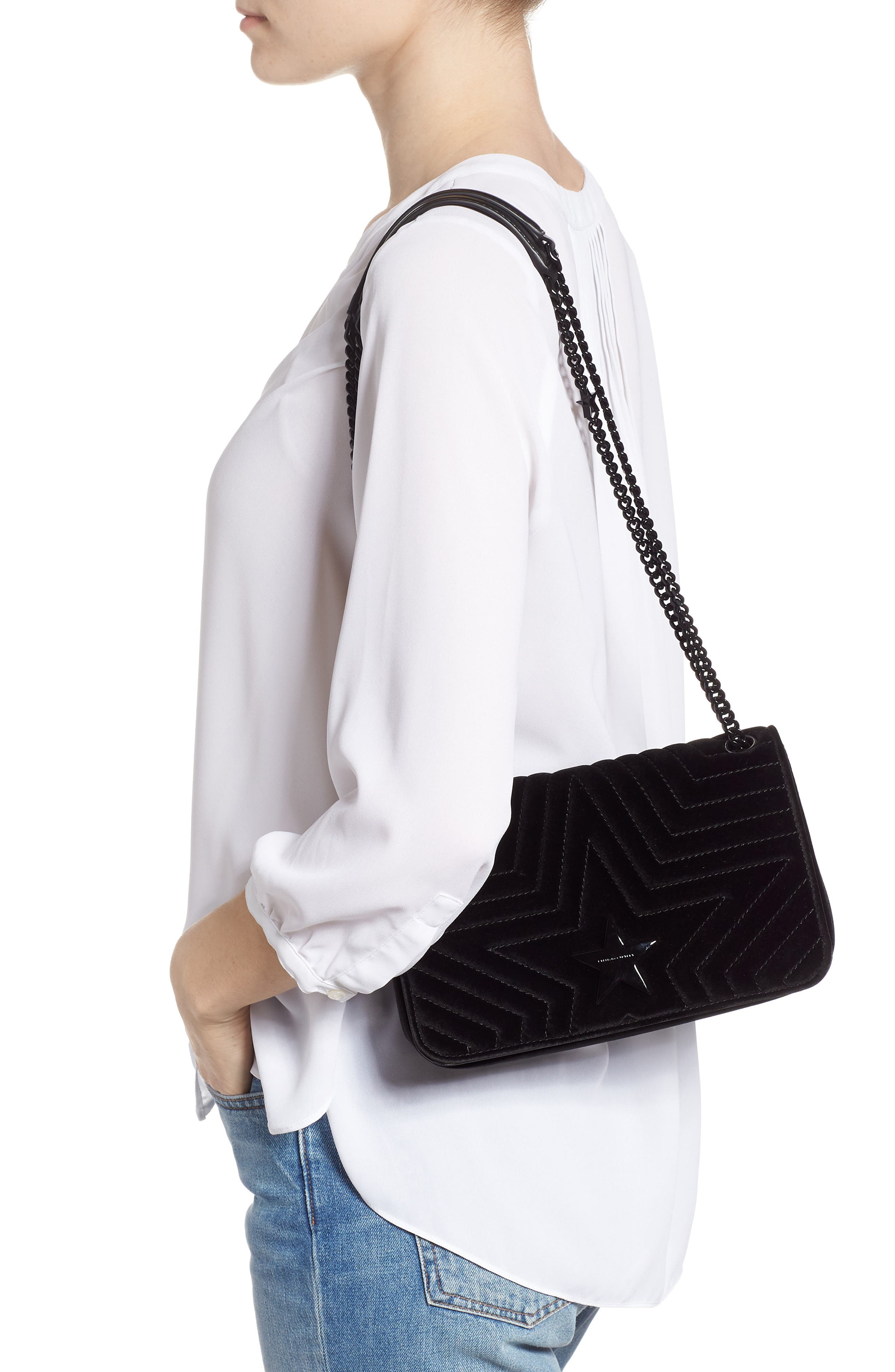 Stella McCartney Medium Velvet Star Shoulder Bag, Alternate, color, 