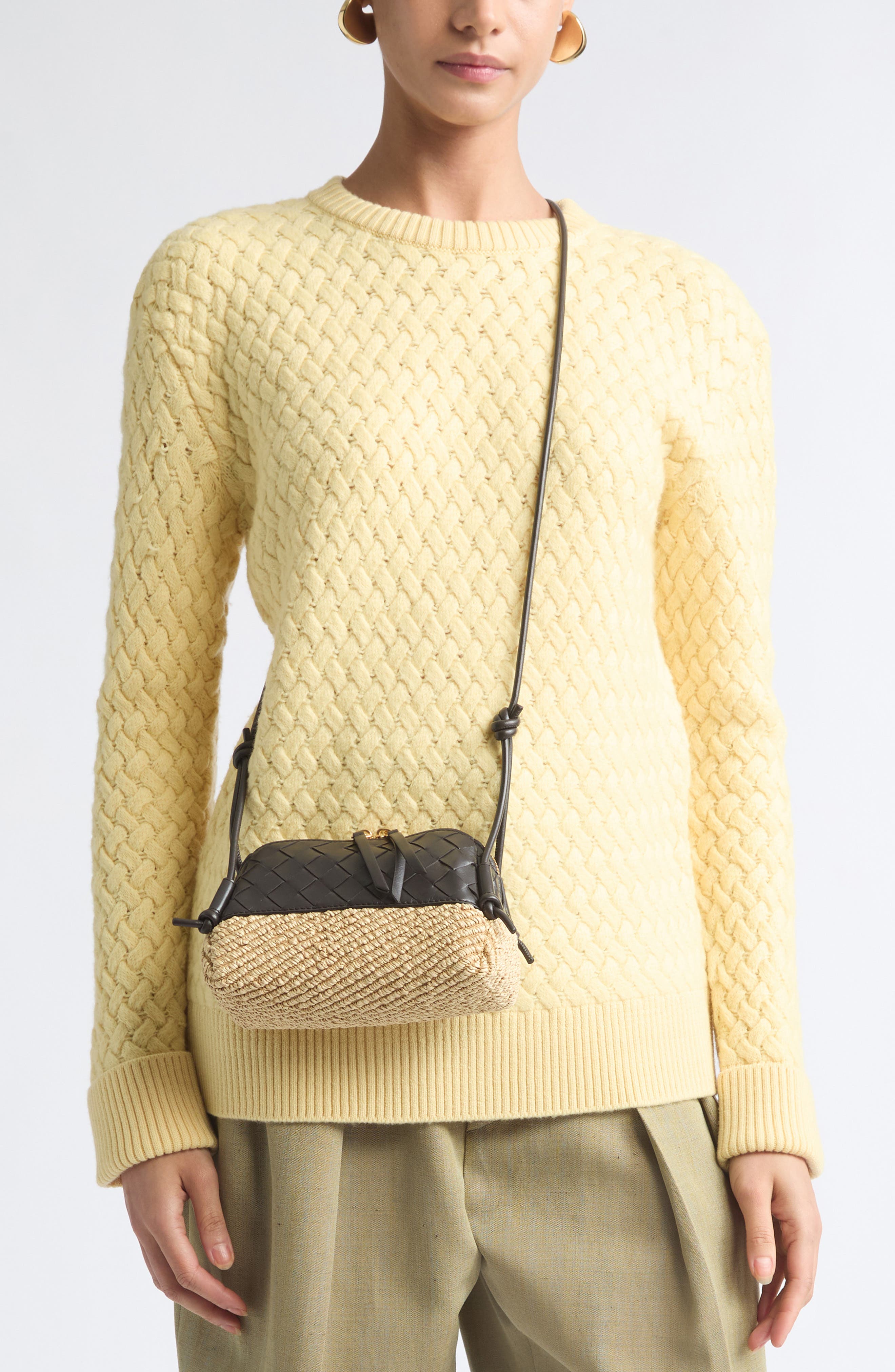 Mini Concert Intrecciato Crossbody Bag, Alternate, color, NATURAL/ ESPRESSO-G