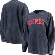 PRESSBOX Women's Pressbox Navy Ole Miss Rebels Comfy Cord Vintage Wash Basic Arch Pullover Sweatshirt