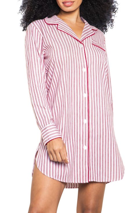 Red Ticking Stripe Cotton Nightshirt