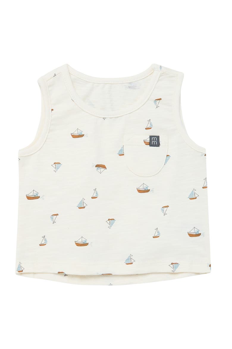 Sleeveless Shirts and Shorts Set, Alternate, color, Ivory Sailboats