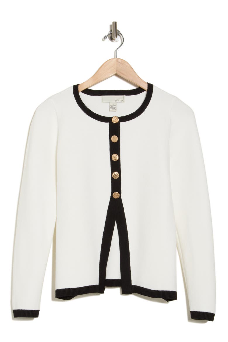 Halsey Tipped Cardigan, Alternate, color, GARDENIA/ BLACK