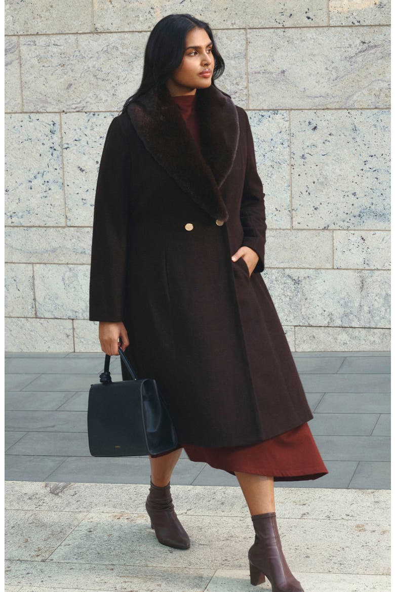 Alastair Double Breasted Coat with Removable Faux Fur Collar, Alternate, color, MOCHA