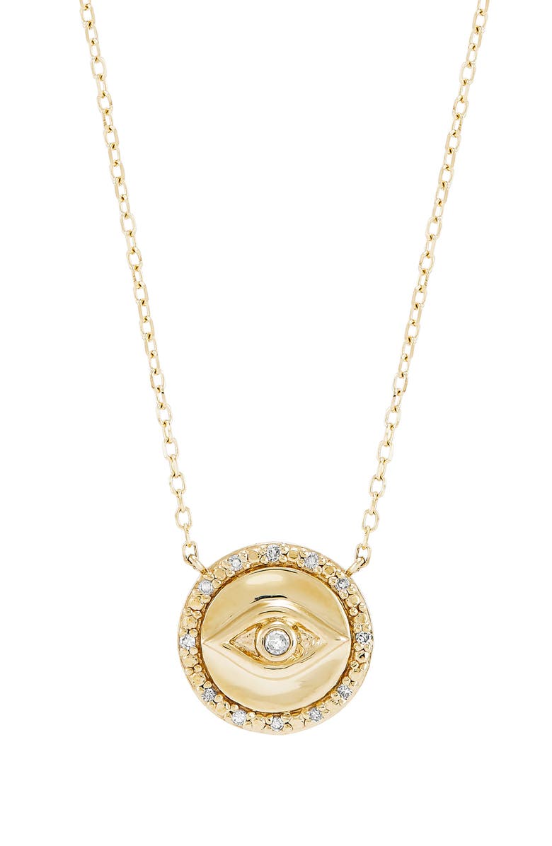 Frankie & Zoe Diamond Evil Eye Necklace, Main, color, Yellow Gold