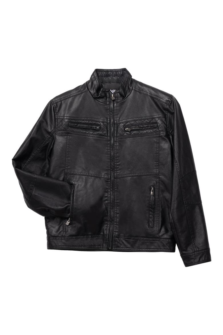 Faux Leather Casual Motorcycle Jacket, Main, color, BLACK