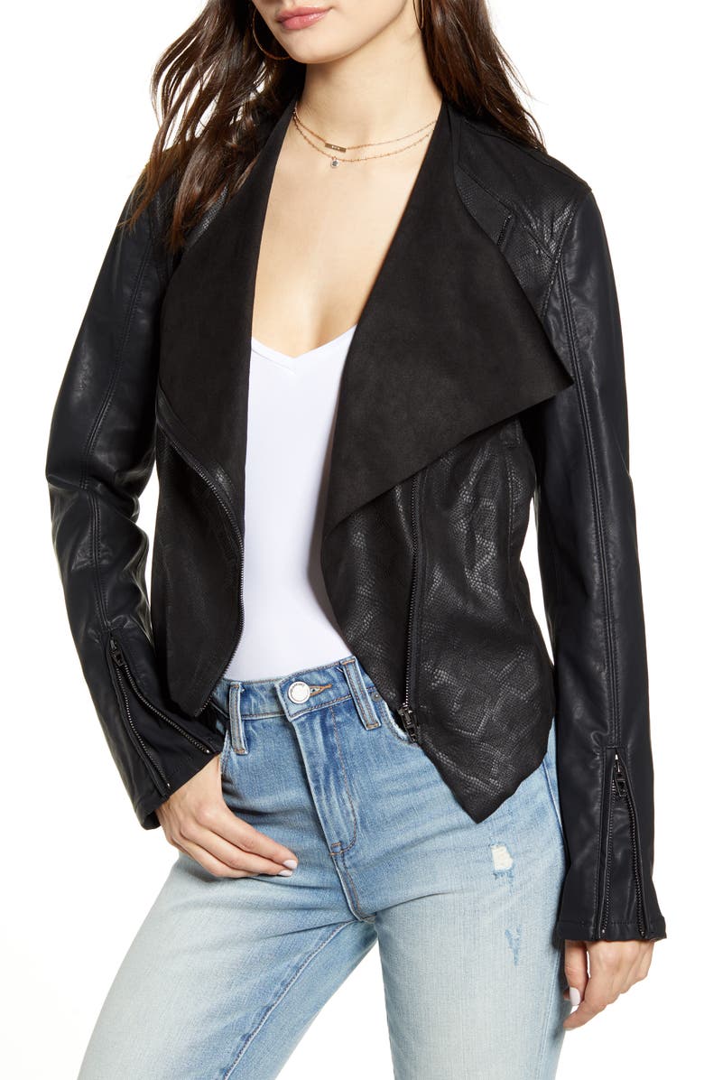 BLANKNYC Drape Front Faux Snakeskin Jacket, Main, color, 