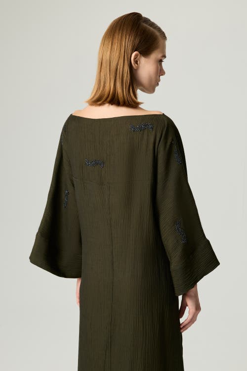 Nocturne Embroidered Crinkle-knit Kimono Maxi Dress In Brown