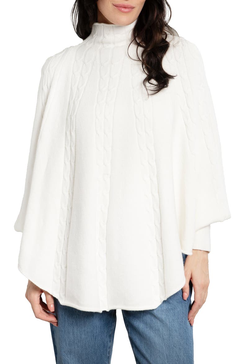 Batwing Sleeve Cable Knit Poncho Sweater, Main, color, WHITE