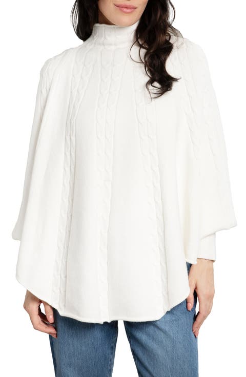 Batwing Sleeve Cable Knit Poncho Sweater