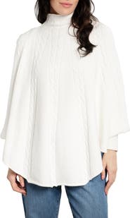 SAACHI Batwing Sleeve Cable Knit Poncho Sweater