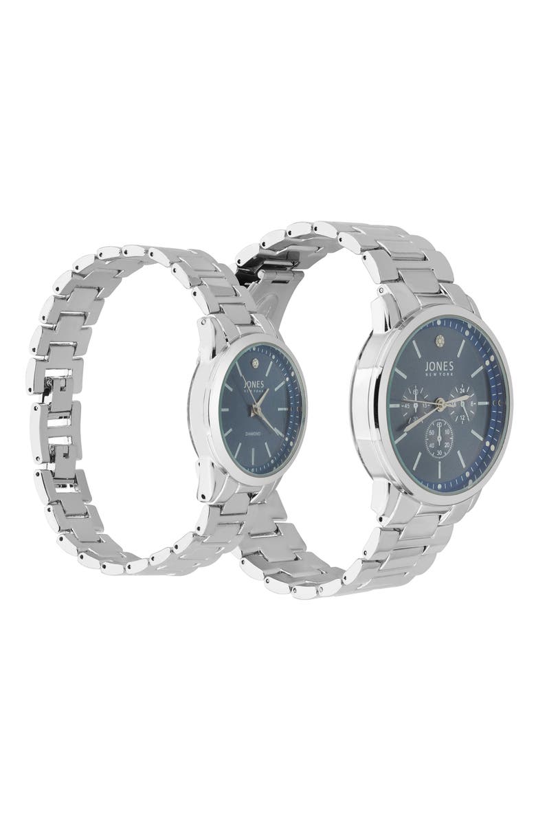 Jones New York Two-Piece Diamond Accent Bracelet Watch His & Hers Set, Alternate, color, Silver