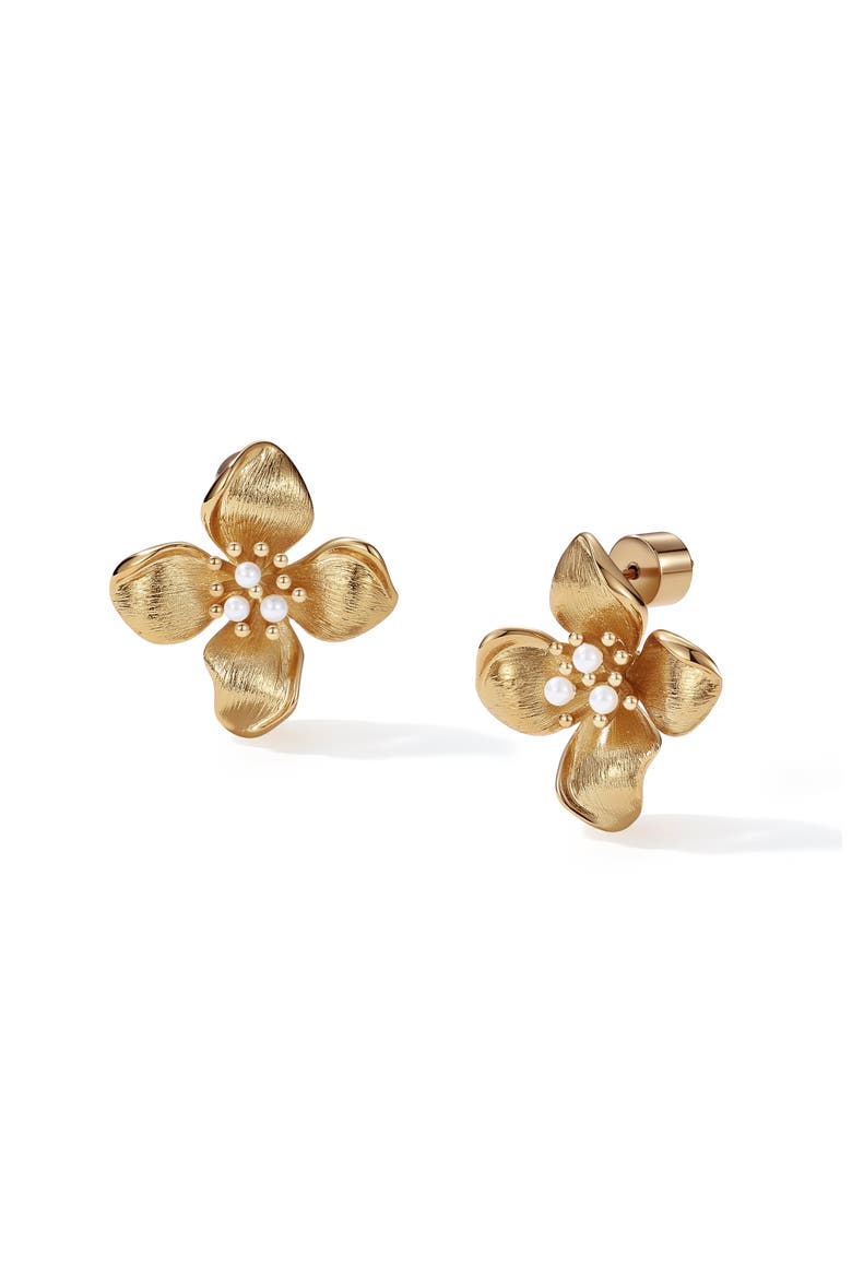 Large Iris Blossom Stud Earrings, Main, color, Gold & White