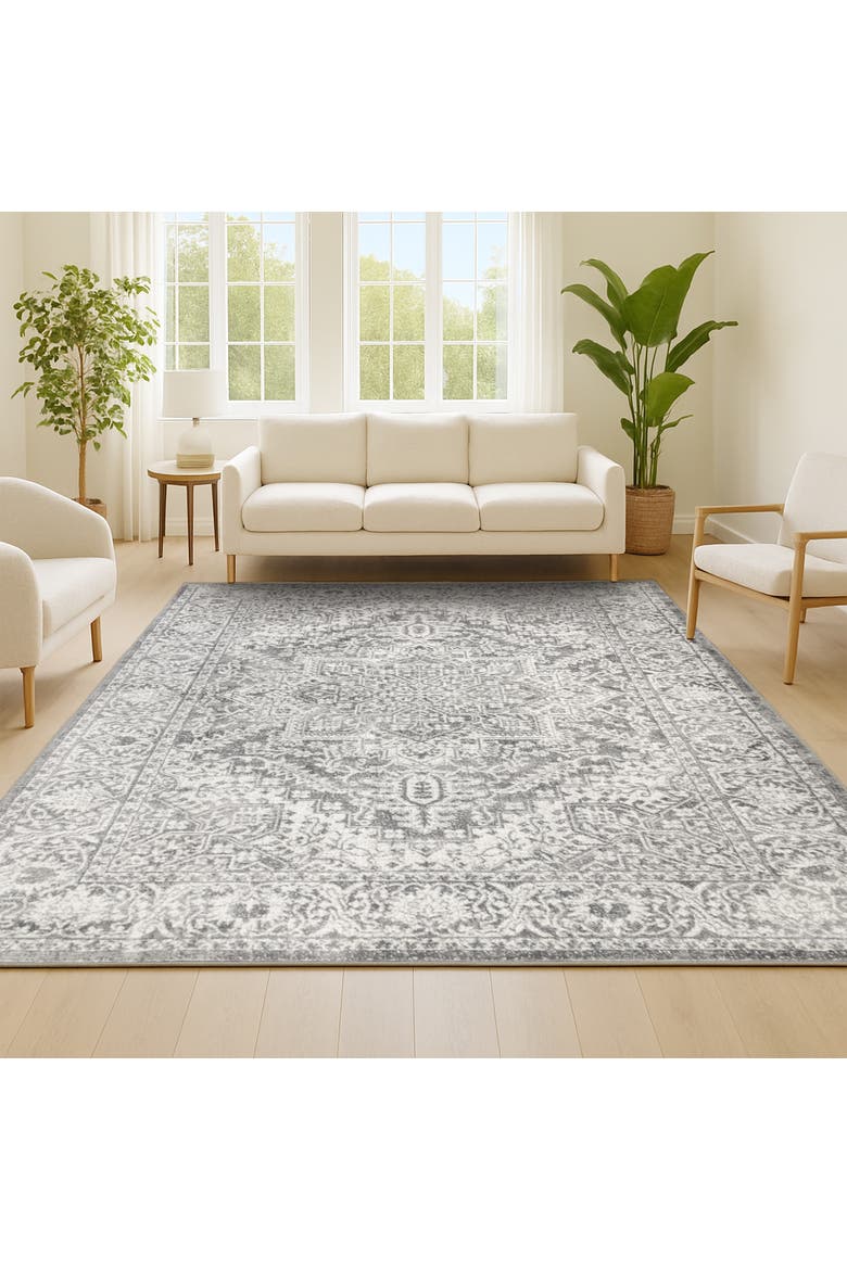 Modern Persian Vintage Medallion Area Rug, Alternate, color, Light Gray