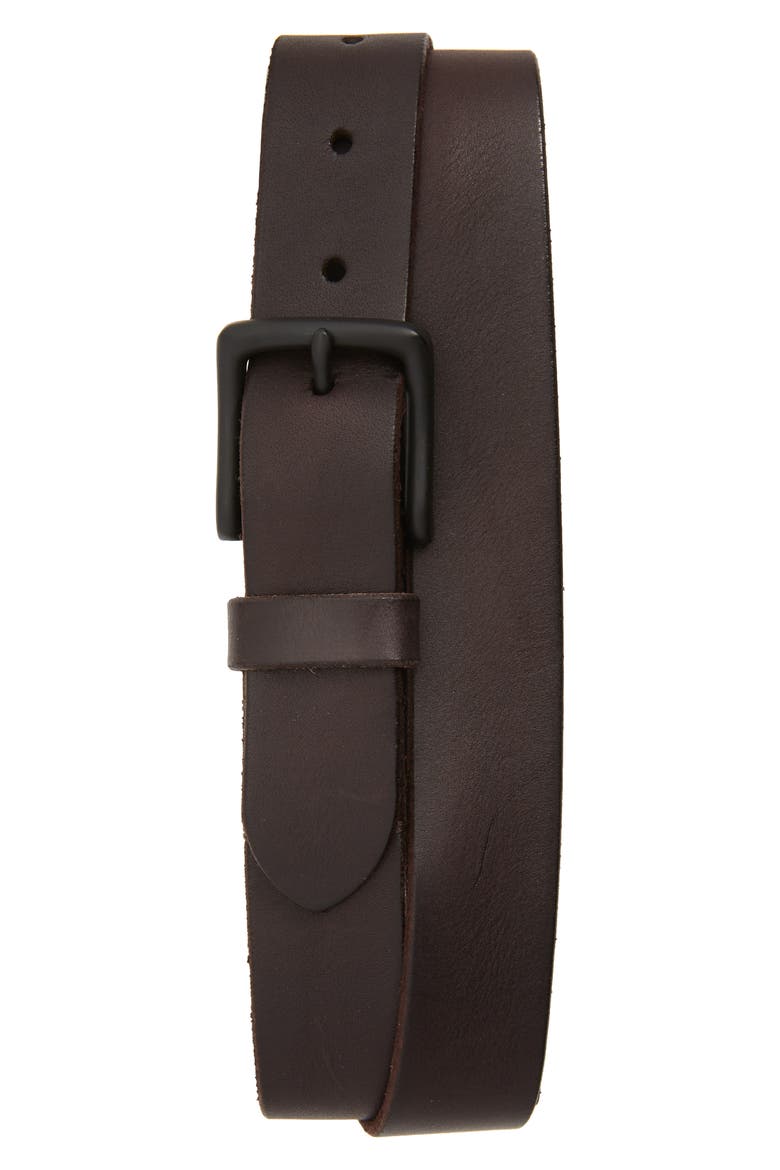 Leather Belt, Main, color, DARKBROWN/MATTEBLACK
