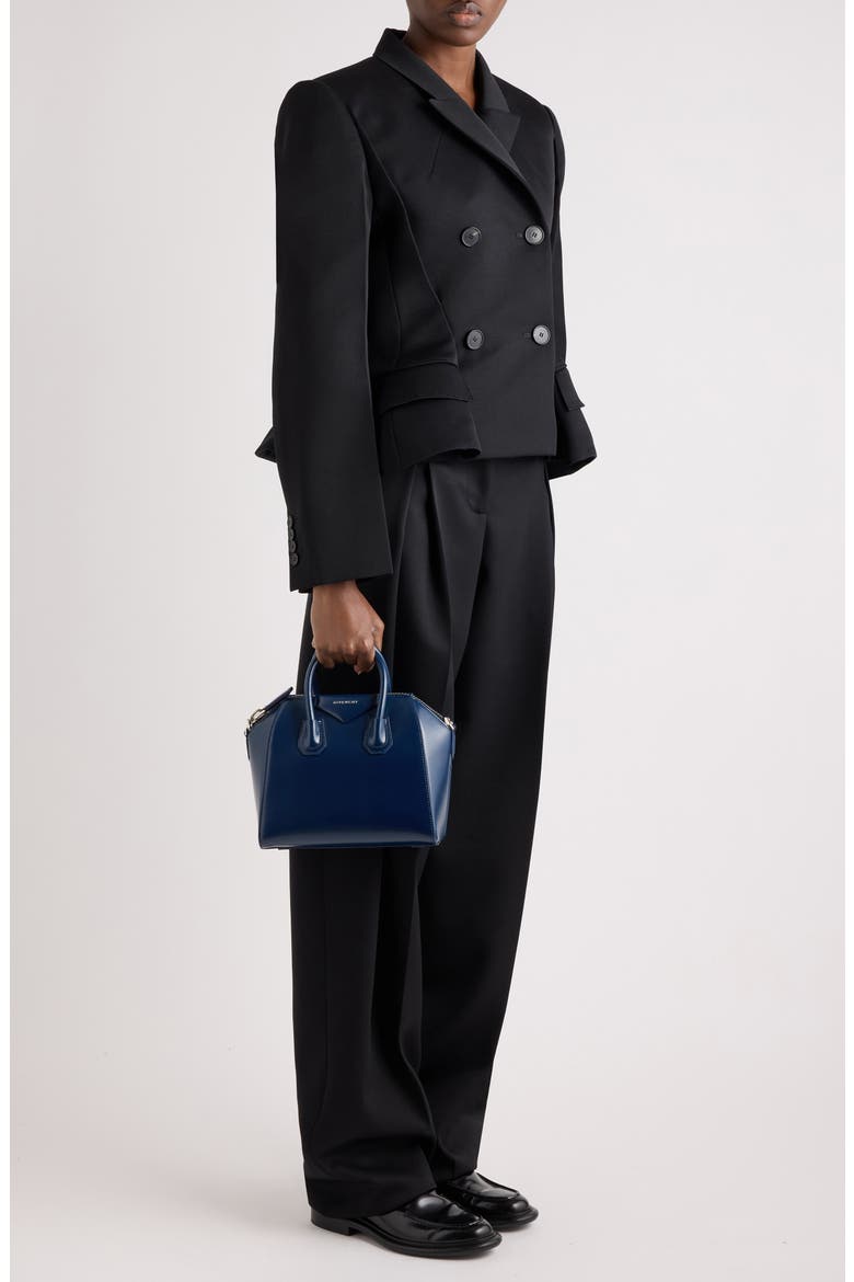 Pinched Pleat Wide Leg Wool Pants, Alternate, color, BLACK