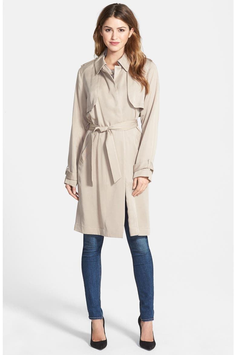 Draped Wrap Long Trench Coat, Main, color, NAKED