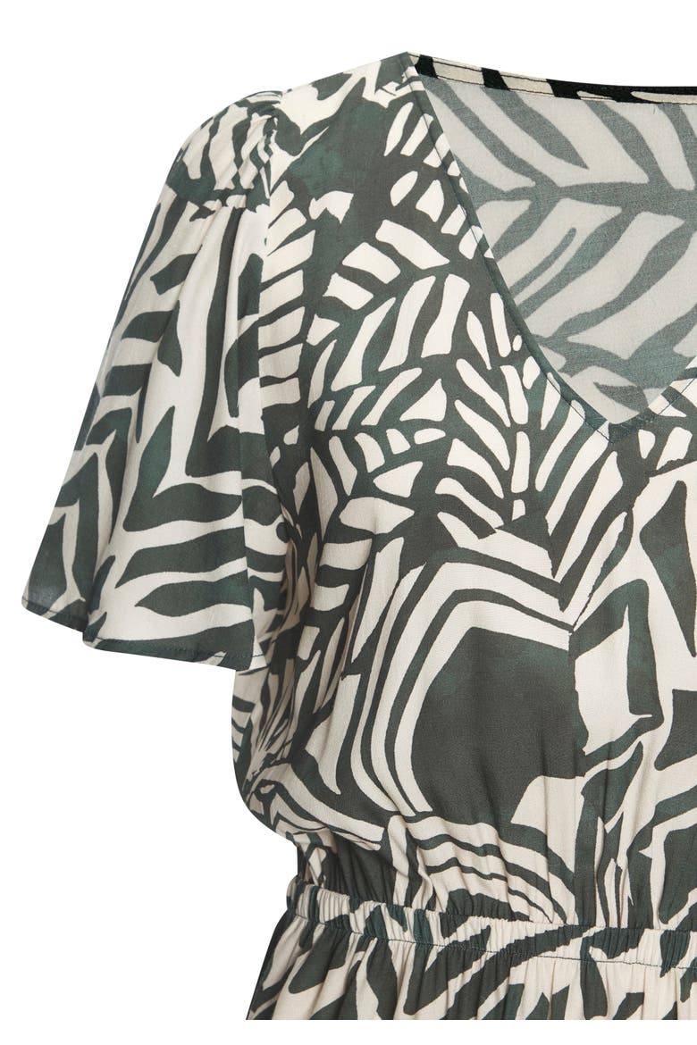 Print V-Neck Dress, Alternate, color, Green Ivory