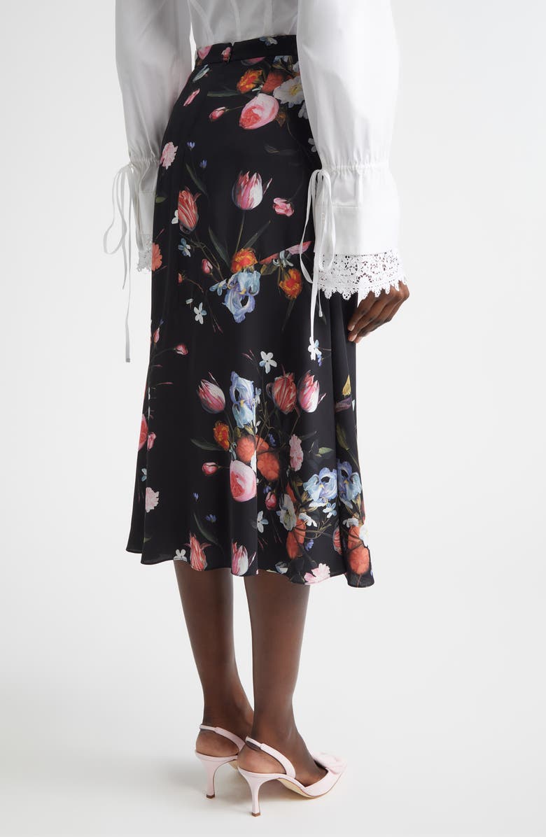 Erdem Floral A-Line Crepe Midi Skirt, Alternate, color, Dutch Flower Painting Black