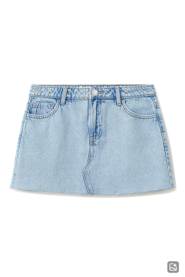 Studded Denim Miniskirt, Alternate, color, MEDIUM BLUE