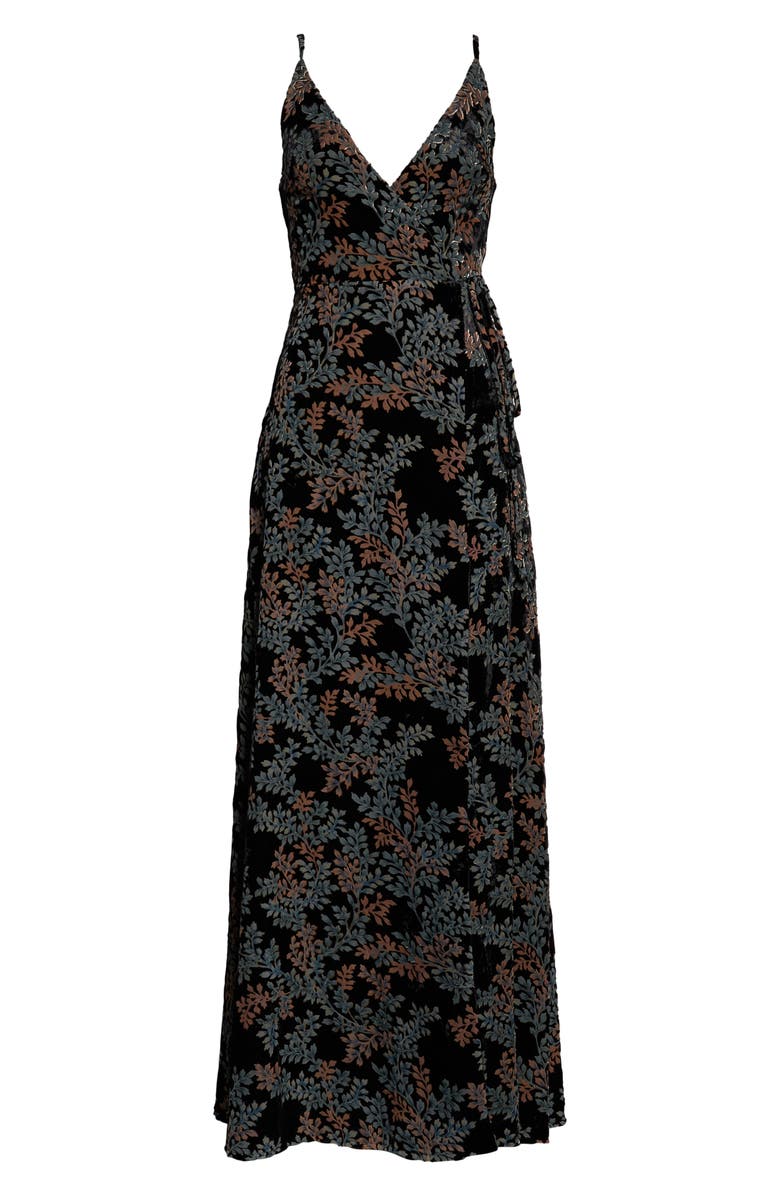 Jenny Yoo Selma Velvet Burnout Faux Wrap Evening Gown, Alternate, color,