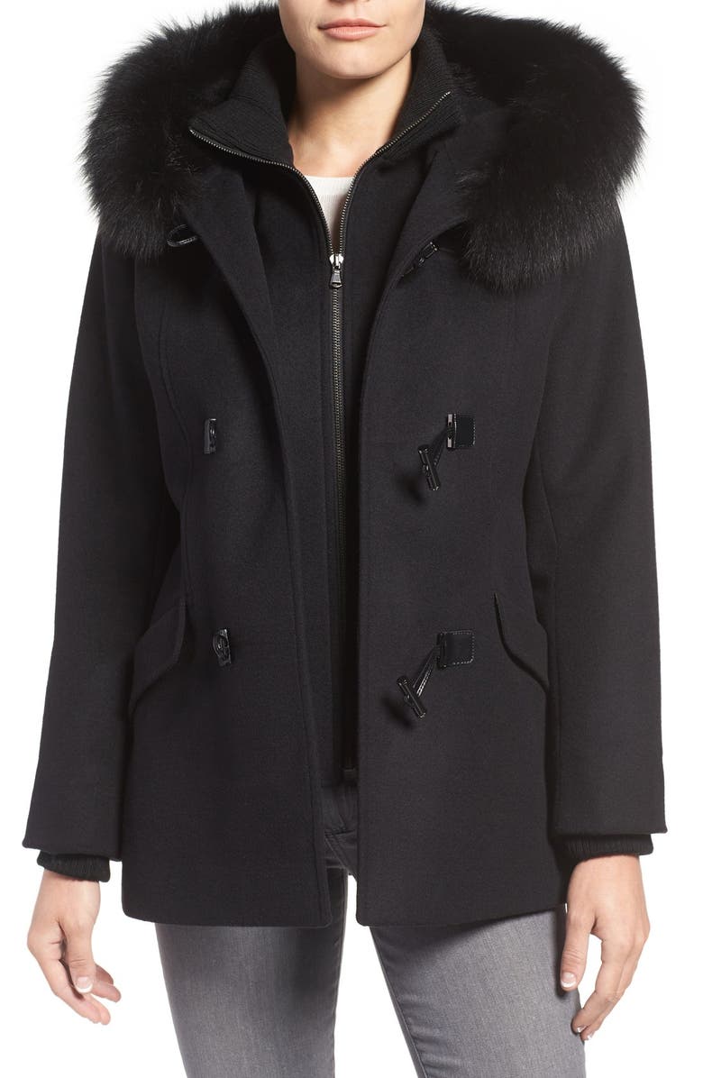 George Simonton Wool Blend Duffle Coat with Genuine Fox Fur Trim, Main, color,