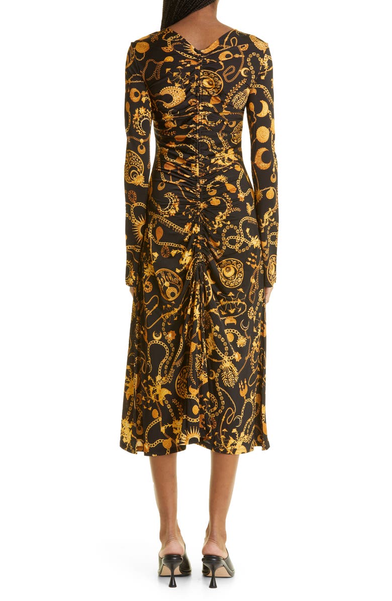 Marine Serre Fluid Drawstring Long Sleeve Midi Dress, Alternate, color, 