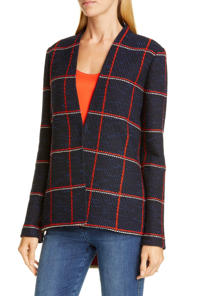 Maritime Plaid Knit High/Low Jacket, Alternate, color, NAVY/ GERANIUM MULTI
