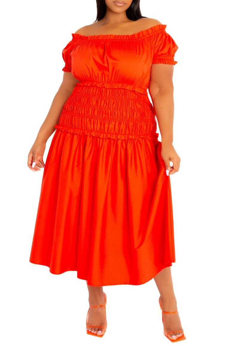 Off the Shoulder Midi Dress, Main, color, ORANGE